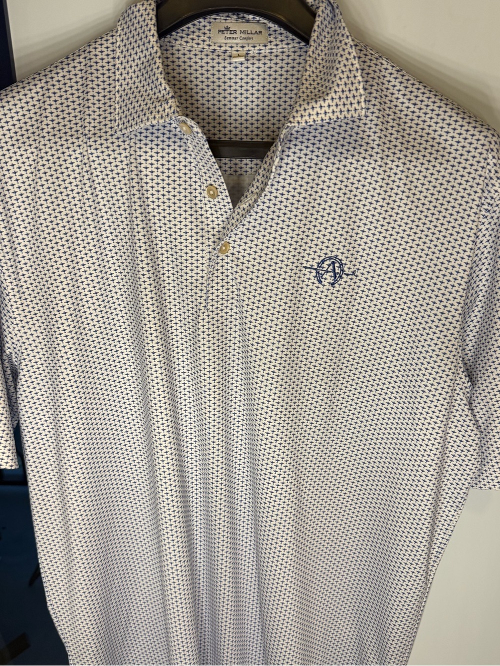 Peter Millar White Polo with Navy Micro-Print